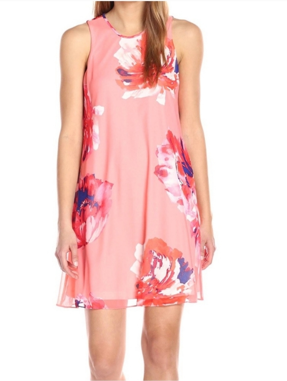 Calvin Klein Floral Trapeze A-line Dress Pink Floral Sleeveless Size 10